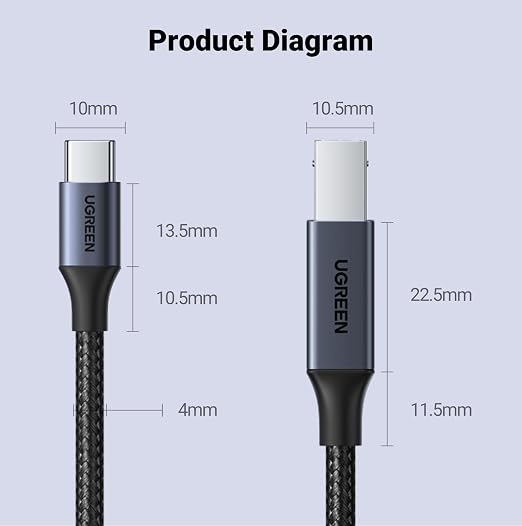 UGREEN USB B to USB C 6.6 FT Printer Cable, Nylon USB B to C Cord - Image 9