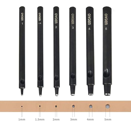 OWDEN Professional 6Pcs. Leather Hollow Punch Set. Size: 1.0-5.0mm by WEHERCRAFT