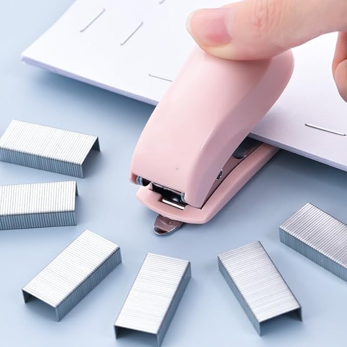 Pink Color Mini Stapler with Staples, Small Cute Stapler - Image 2