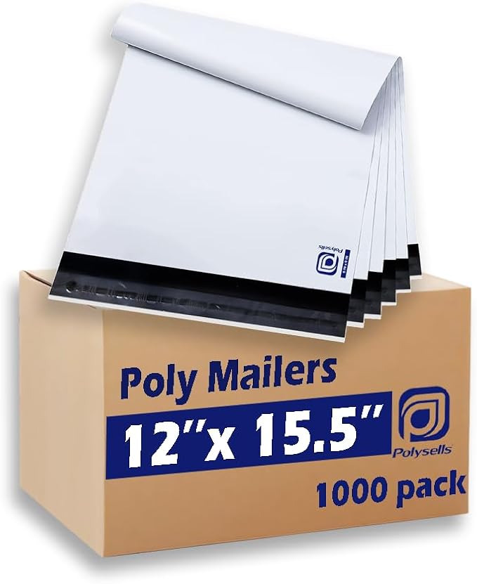 POLYSELLS 1000 pcs 12x15.5 Inches White Poly Mailers Shipping Envelopes by POLYSELLS