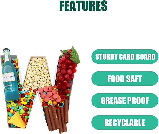 Cardboard Letter Fillable Charcuterie Board Candy Food Tray, 12.2 inch - Image 3