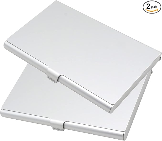 Pack of 2 Silver Metal Business Card Holder, Aluminum Alloy Business Card Case by Joyangy