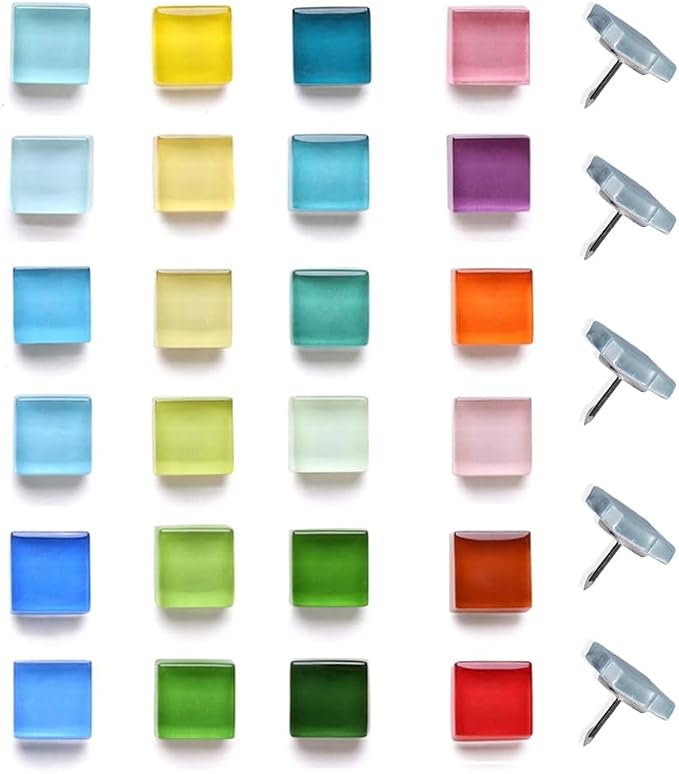 24pcs Decorative Push Pins Glass Square Multicolored Thumbtacks Thumb Tacks by Aoxsie