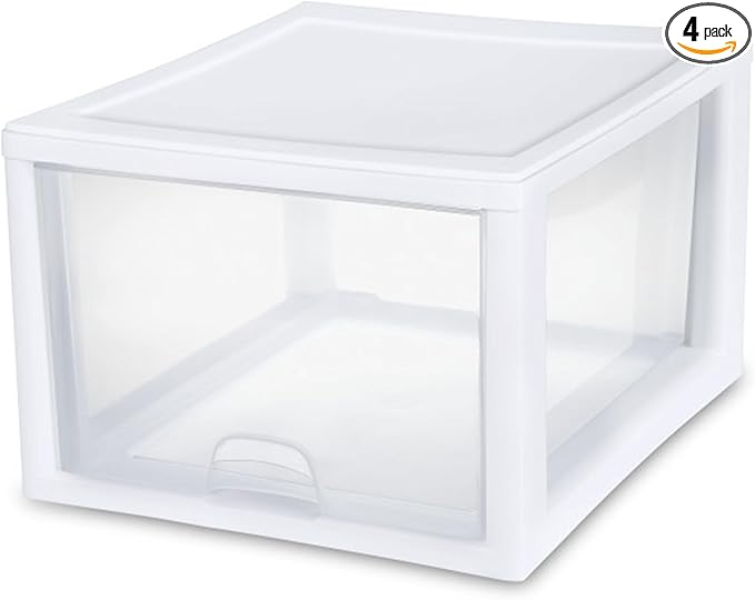 Sterilite 4-Pack Stacking Drawer, 27 Quart, Accessories, and Linens by Sterilite