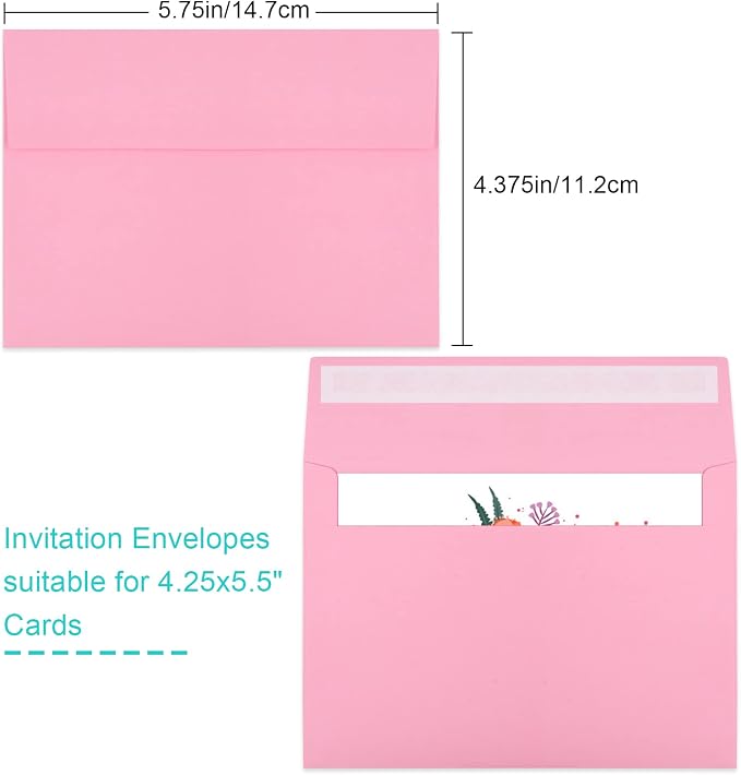 70 Packs of Invitation Envelopes, A2 Envelopes Pink Postcard - Image 2