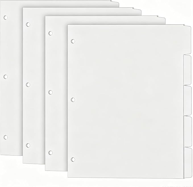 Binder Dividers for 3 Ring Binder, 1/5 Cut Tabs, Letter Size, Blank Write On by COIDEA