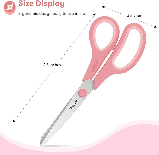 iBayam 8.5" Pastel Scissors All Purpose Heavy Duty 3Pack, 2.5mm Sharp Blade | - Image 2