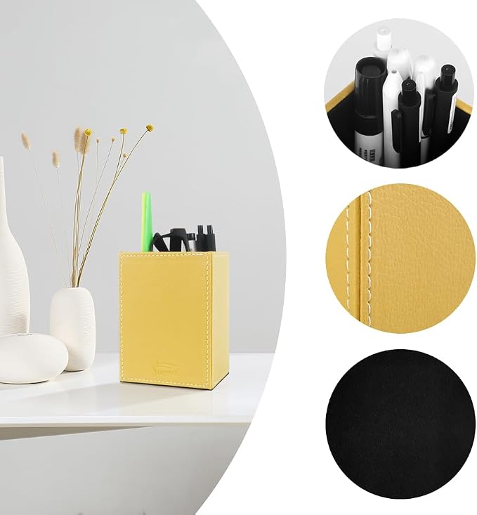 Pen Pencil Holder Cup Container PU Leather Desk Organizer Stand Decor Brush - Image 3