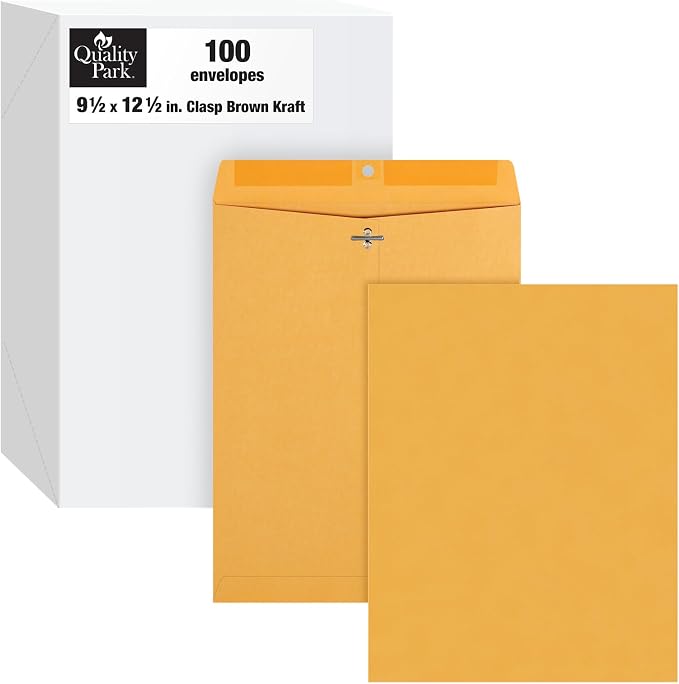 Quality Park, Gummed Kraft Clasp Envelopes, 100 / Box, 9.5 x 12.5 Inches by Quality+Park