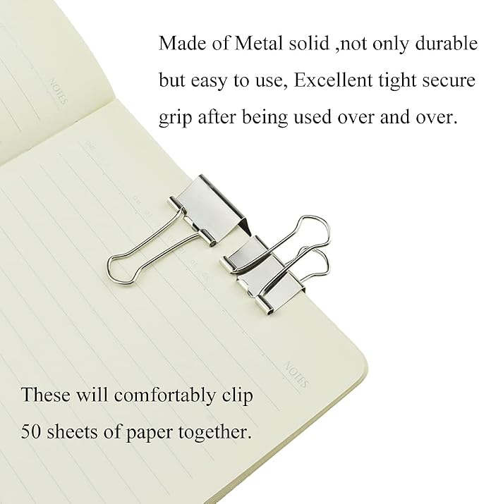 HAHIYO Binder Clips Paper Clamps Spring Steel Sturdy 0.98 inches Width 0.31 - Image 5