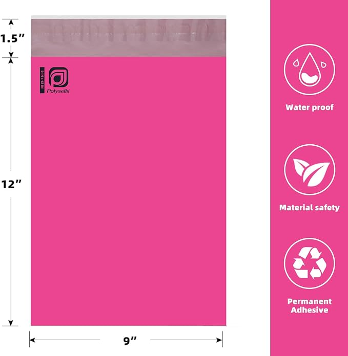 POLYSELLS 100 pcs 7.5x10.5 Inches Pink Poly Mailers Shipping Envelopes - Image 2