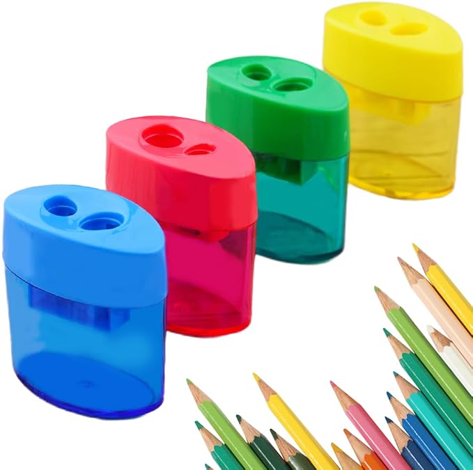 4 Pcs Pencil Sharpeners with Lid, Dual Holes Compact Colored Handheld Pencil by LBZLBZ