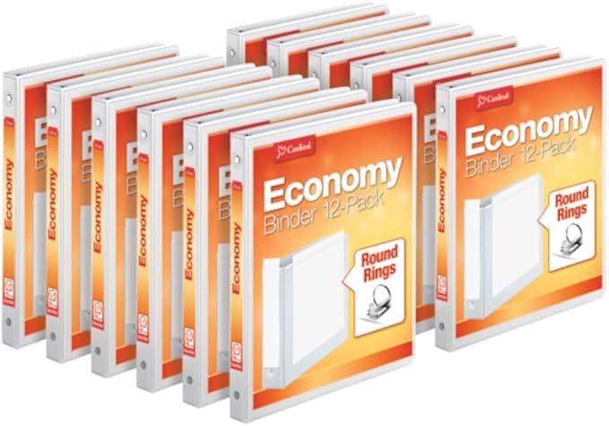 Cardinal 0.5 Inch 3 Ring Binders, 12 Pack, Round Ring Binder, Holds 125 Sheets by TOPSProducts