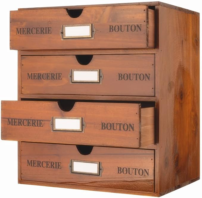 Wooden Storage Box with Drawers Vintage Office Supplies and Accessories Letter by PACKGILO
