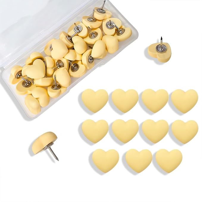 28pcs Decorative Cute Push Pins Heart Yellow Thumbtacks Thumb Tacks Pushpins by Aoxsie