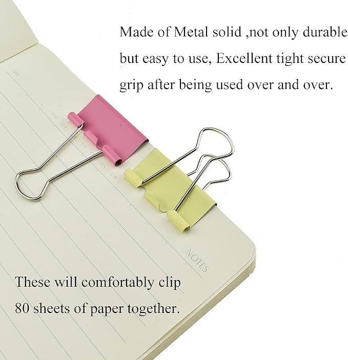HAHIYO Binder Clips Paper Clamps Spring Steel Sturdy Medium 1.26 inches Width - Image 6