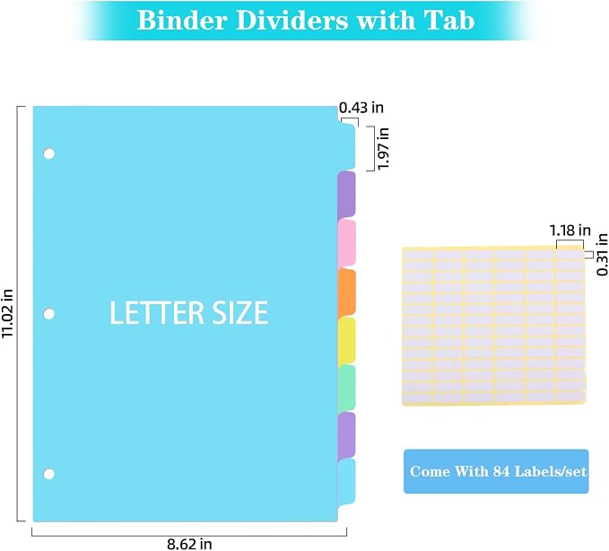 3 Ring Binder Dividers with TAB, 8 Tab 3 Hole Punch Dividers, Pastel Color - Image 3