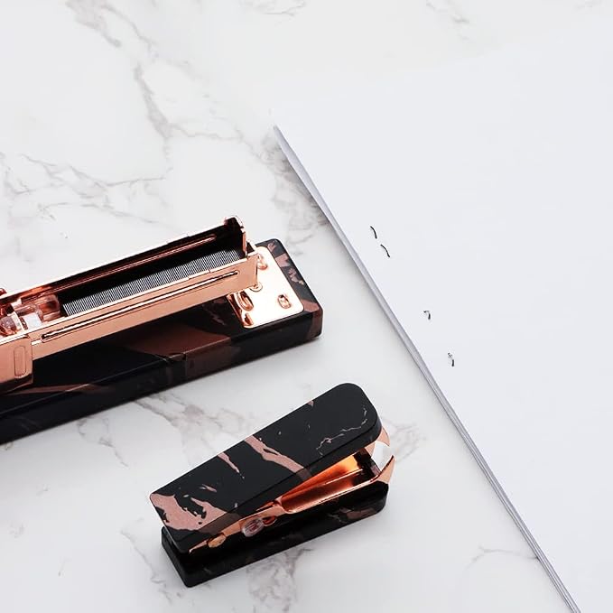 1PC Marble Black Rose Gold Staples Remover Acrylic Luxury Rose Gold Metal Body - Image 3