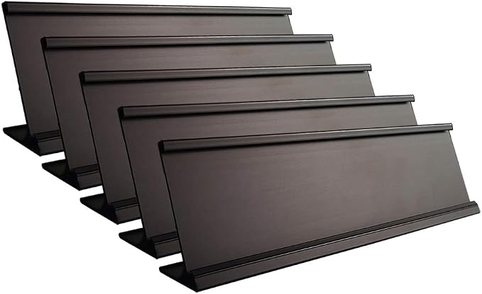2" x 10" Aluminum NamePlate Desk Holder 5 Pack Black | Office Business Name by Icomecn