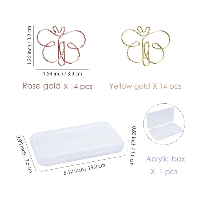 OWLFAVO 28pcs Jumbo Butterfly Shape Cute Paper Clips Rose Gold and Yellow Gold - Image 2