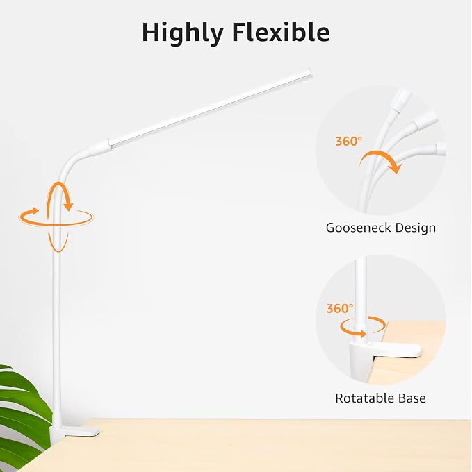 Lepro Small Desk Lamp with Clamp, LED Reading Lamps with 450LM, 3 Color Modes - Image 7
