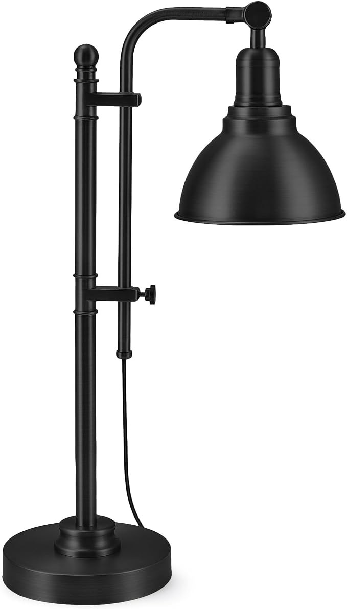 VONLUCE Rustic Desk Lamp Black Adjustable, Industrial Style Metal Task Lamps by Vonluce