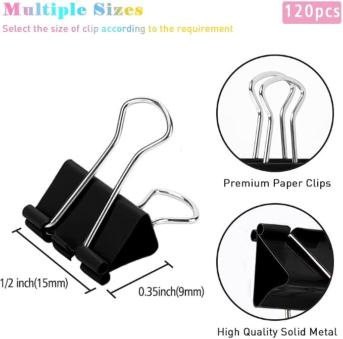 Mini Binder Clips, 144 Pack, 5/8 Inch, Standard 15mm, Micro Paper Clips - Image 2