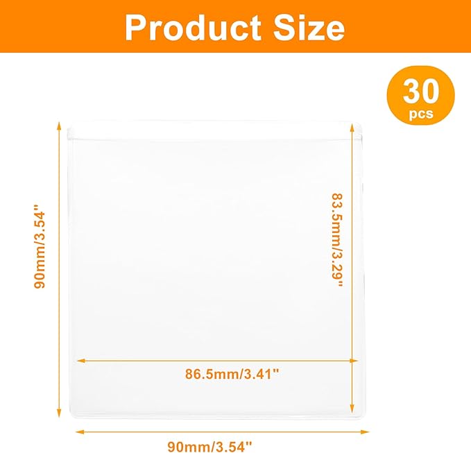 30 PCS Clear Adhesive Pockets, 3.5" x 3.5" Plastic Index Card Holder Square - Image 2