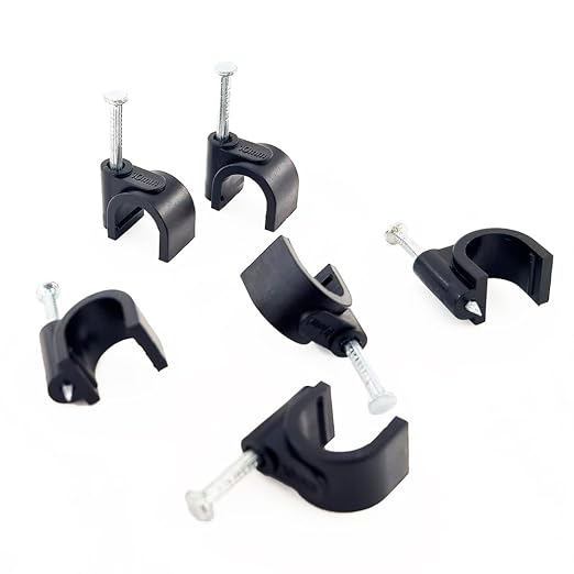 HS Cable Clips 10mm with Steel Nail 200 Pieces Black, Ethernet Management U by HS