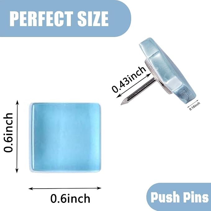 24pcs Decorative Push Pins Glass Square Multicolored Thumbtacks Thumb Tacks - Image 2