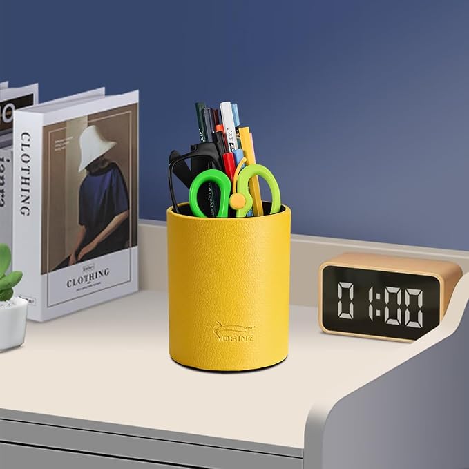 Pen Pencil Holder Cup Container PU Leather Desk Organizer Stand Decor Brush - Image 2