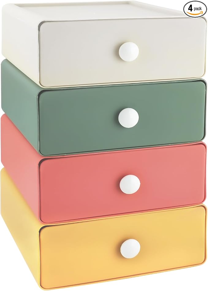 RETON 4 PCS Desktop Storage Drawers, Stackable Desk Organizer by RETON