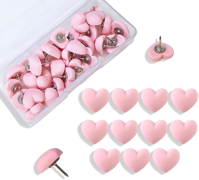 28pcs Decorative Cute Push Pins Heart Pink Thumbtacks Thumb Tacks Pushpins by Aoxsie