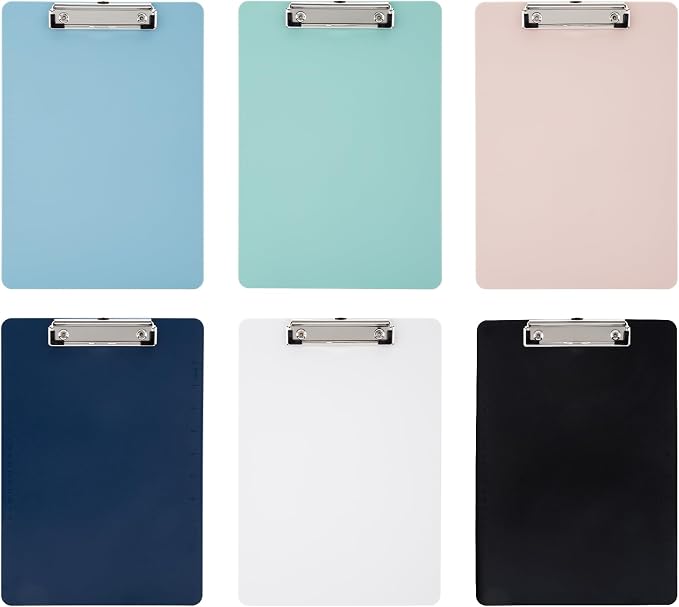 6 Pack Plastic Clipboards with Low Profile Clip, Hanging Clipboards Bulk by PrincipalLines
