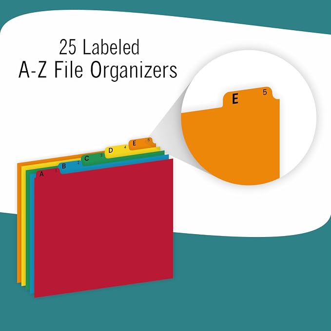 EXTRIC Alphabetical File Organizer 25 File Cabinet Dividers A-Z, 5 Colors | A-Z - Image 4