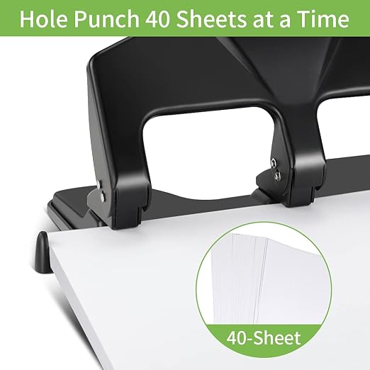 AFMAT 3 Hole Punch Heavy Duty, 40-Sheet Three Hole Punch, 50% Reduced Effort - Image 2