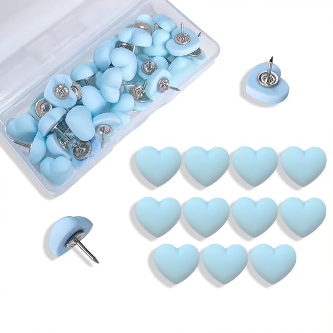 28pcs Decorative Cute Push Pins Heart Blue Thumbtacks Thumb Tacks Pushpins by Aoxsie