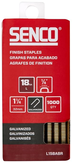 SENCO L15BABR 18 Gauge, 1/4" Crown Finish Staples, 1 1/4 Inch Length, Galvanized by SENCO