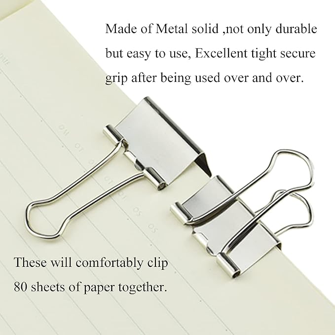 HAHIYO Binder Clips Paper Clamps Spring Steel Sturdy Medium 1.26 inches Width - Image 6