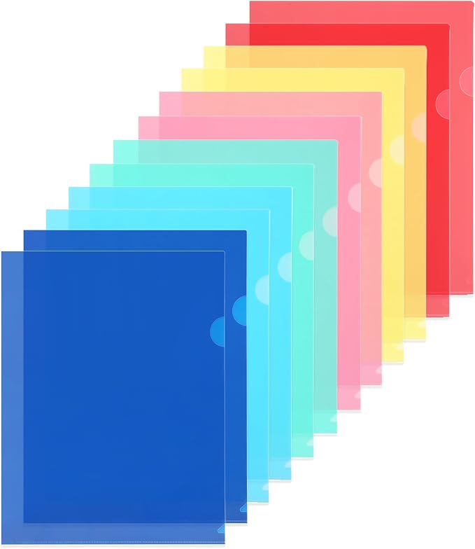 WOT I 12 Pack Clear Document Folders, Plastic Transparent Folders Copy Safe by WOTI