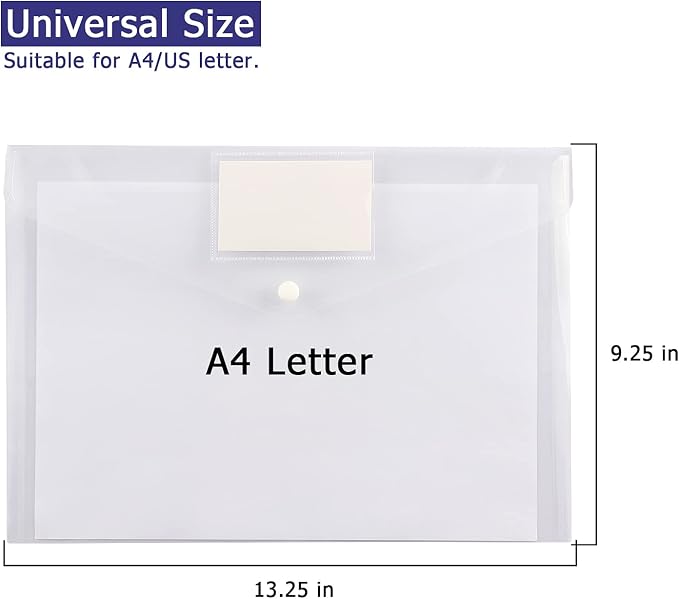 6 Pack Clear Document Folders Plastic Envelopes, A4 Size, - Image 3