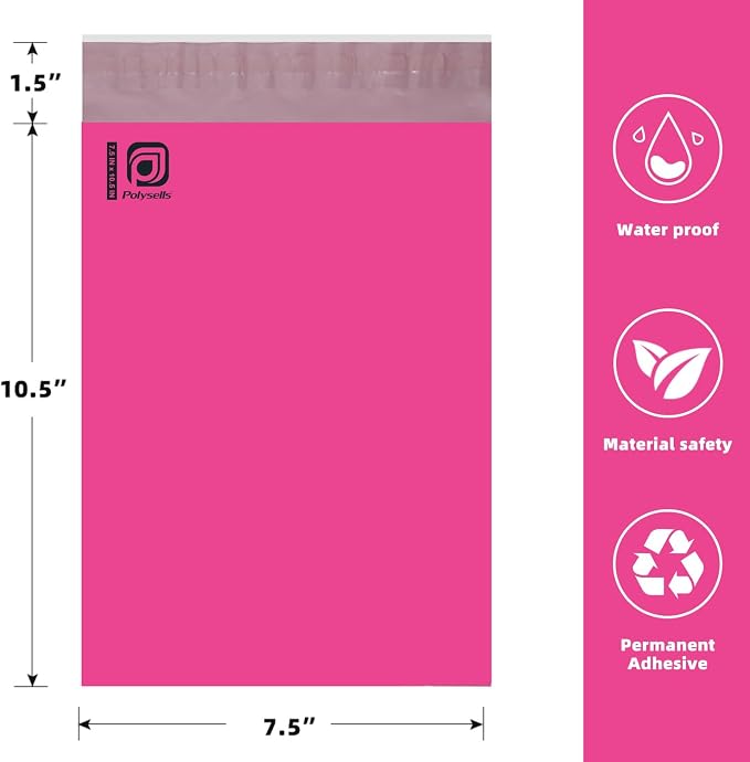 POLYSELLS 200 pcs 7.5x10.5 Inches Pink Poly Mailers Shipping Envelopes - Image 2