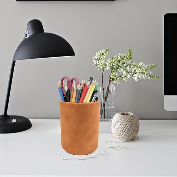 Leather Pen Holder, Light Brown Pencil Holder, Desktop Elegant Pen Holder - Image 2
