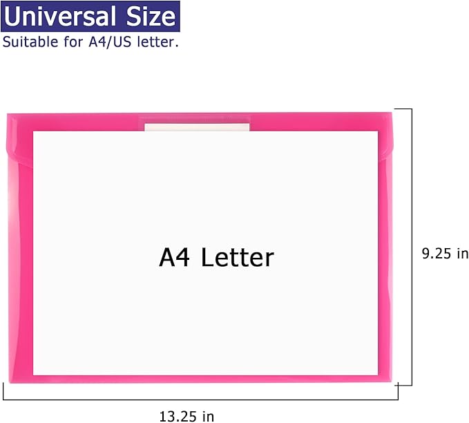 6 Pack Clear Document Folders Plastic Envelopes, A4 Size, - Image 3