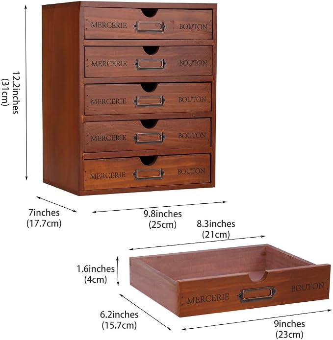 Wooden Storage Box with 5 Drawers Apothecary Drawers Vintage Wooden Drawers - Image 3