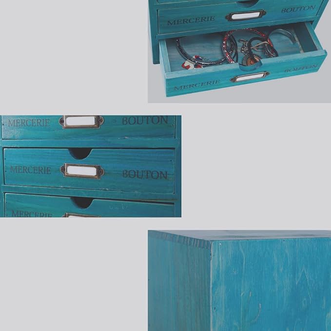 Wooden Storage Box with 4 Drawers Vintage Office Supplies and Accessories - Image 7