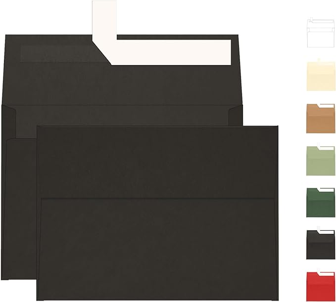 A7 Black Envelopes 100 Pack, Goefun Self Seal Printable Envelopes by Goefun