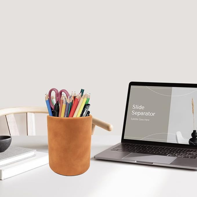 Leather Pen Holder, Light Brown Pencil Holder, Desktop Elegant Pen Holder - Image 3