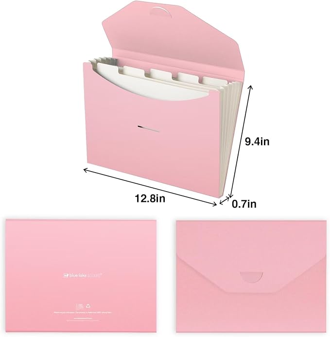 Expanding File Folder Accordion Folders ECO Friendly 6 Pocket Organizer Pink - Image 3