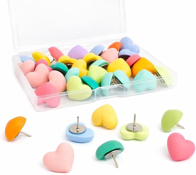 30 Pcs Cute Heart-Shaped Decorative Push Pins by rhinocats